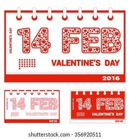 Set of vector patterns for design calendar with Valentine's day isolated on white background