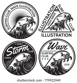 set of vector patterns for design on the theme of water, surfing, ocean, sea