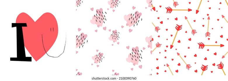 set of vector patterns and vector elements on the theme of love and the holiday of all lovers