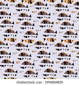 Set of vector patterns with fish, birds and rabbles with geometric ornament. Ethnic stile. in Monochrome colors. Art design for print, cover, paper, wallpaper, textile. 