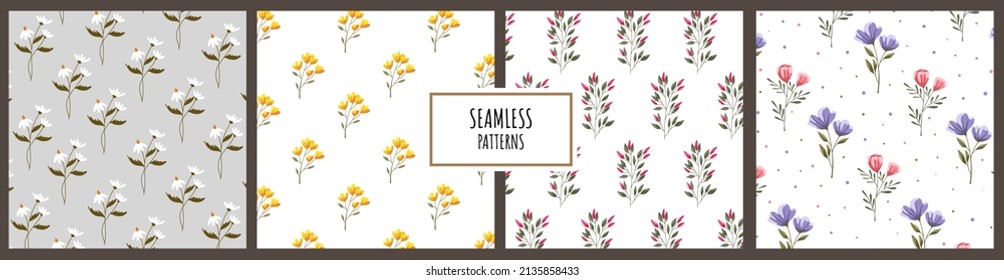 Set of vector patterns with flowers and plants. Suitable for wallpaper, textiles, fabrics, patterns, designs, prints.