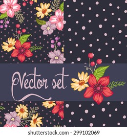 Set of vector patterns with flowers. Seamless floral pattern