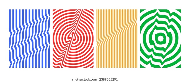 Set of Vector Patterns with Lines. Abstract Geometric Backgrounds with Optical Illusion. Wavy Art Design for Posters and Banners