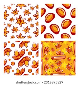A set of vector patterns on the theme of spices in cartoon style.