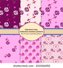 Set vector patterns. Red color. Endless texture can be used for printing onto fabric and paper or scrap booking. Valentines day background for invitation.