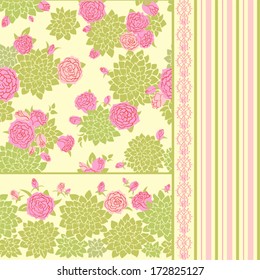 Set of vector patterns with roses. Seamless floral background and border.