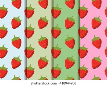 Set of vector patterns with strawberries. Vector background.