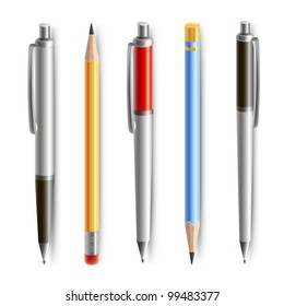 Set of vector pen and pencil