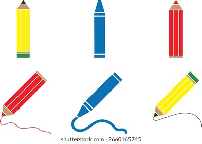 Set of vector pencils and crayons