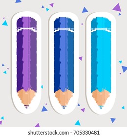Set of vector pencils stickers. Cute stickers, patches or pins collection