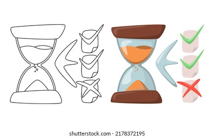 Set of vector Pending Tasks isolated on white background in line art flat color cartoon style.