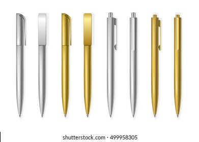 Set of vector pens. Corporate identity and branding stationery mockup templates, isolated on a white background. Vector EPS10 illustration.