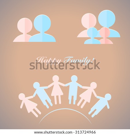 Set of vector people pictogram. Flat icon of a happy family with children. Silhouettes of friends holding hands. 