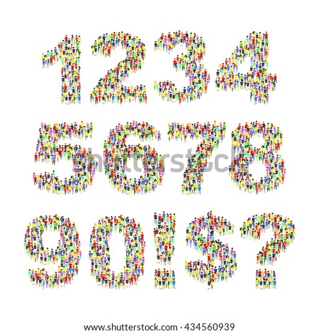 Set of vector people standing as numbers, from 1 to 0. Eps 10.