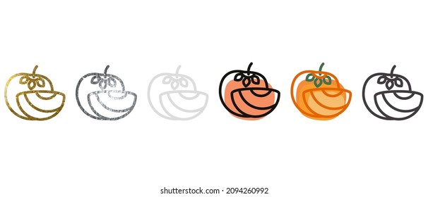 Set of vector persimmon berries. Large collection of gold, silver, white, black, colored with a linear outline of berries. Doodle style. Graphics. Vector. Can be used for web design.