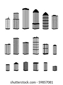 Conjunto de edificios de perspectiva vectorial silueta