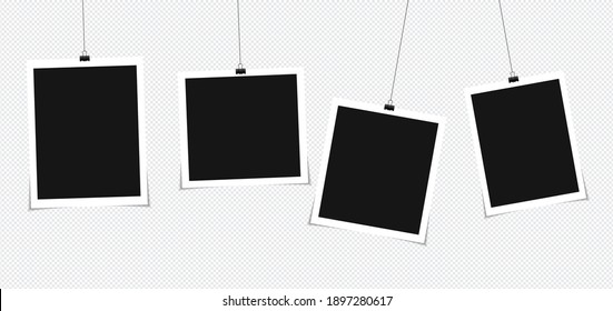 Set of vector Photo frame mockup design on sticky tape isolated on transparent background 