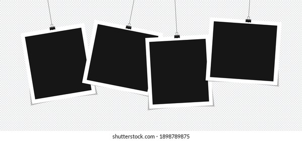 Set of vector Photo frame mockup design on sticky tape isolated on transparent background 