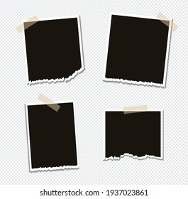 Set of vector Photo frame mockup design on sticky tape isolated on transparent background 