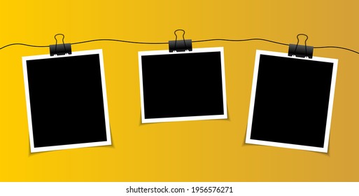 Set of vector Photo frame mockup design on sticky tape isolated on transparent background 