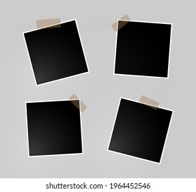 Set of vector Photo frame mockup design on sticky tape isolated on transparent background 