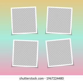 Set of vector Photo frame mockup design on sticky tape isolated on transparent background 