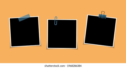 Set of vector Photo frame mockup design on sticky tape isolated on transparent background 