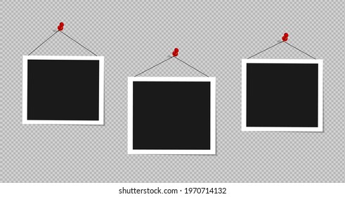 Set of vector Photo frame mockup design on sticky tape isolated on transparent background 