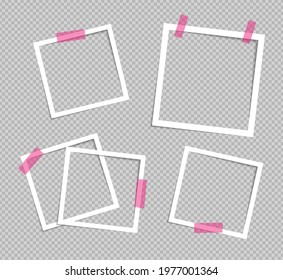 Set of vector Photo frame mockup design on sticky tape isolated on transparent background 
