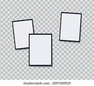 Set of vector Photo frame mockup design on sticky tape isolated on transparent background 