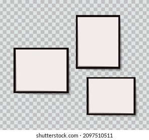 Set of vector Photo frame mockup design on sticky tape isolated on transparent background 