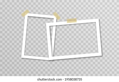 Set Of Vector Photo Frames With Adhesive Tape. Photo Frame On Isolated Transparent Background. Photo, PNG Frame.