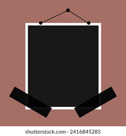 Set of vector photo frames with adhesive tape. Photo frame on isolated brown color background. eps file 10.
