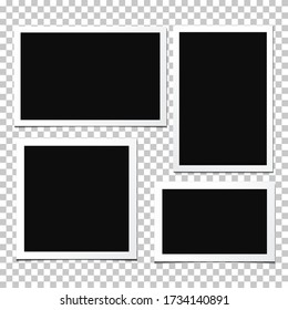 Set of  vector photo frames isolated on white background. Old and vintage paper. Album for pictures and memory. Photograph.