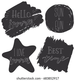 Set of vector phrases on a black background. Illustration in a linear style for the design of postcards, banners or posters