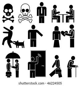 Set of vector pictograms - people engaged in different occupations. Black & white icons, isolated design elements.