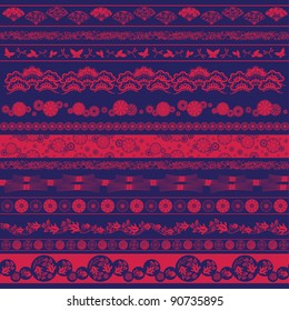 Set of vector pictures containing ethnic Japan elements for cloning and putting together