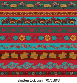 Set of vector pictures containing ethnic Japan elements for cloning and putting together