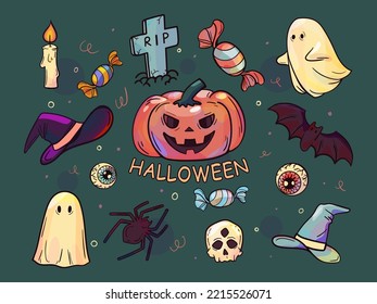 Set of vector pictures for Halloween holiday