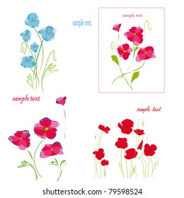 set of Vector pictures with red poppy flowers