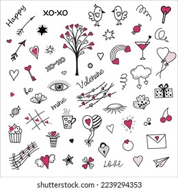 Set of vector pictures for Valentine's Day in doodle style