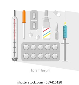 Set of vector pills and capsules. Icons of medication. Vector illustration