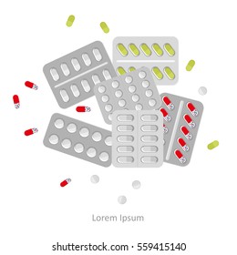 Set of vector pills and capsules. Icons of medication. Vector illustration