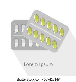 Set of vector pills and capsules. Icons of medication. Vector illustration