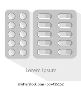 Set of vector pills and capsules. Icons of medication. Vector illustration
