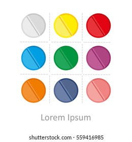 Set of vector pills and capsules. Icons of medication. Vector illustration