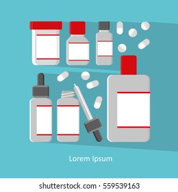 Set of vector pills and capsules. Icons of medication. Vector illustration