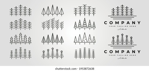 set of vector pines thin line icon logo symbol illustration design, collection of pine tree line art style
