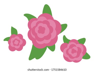 Set of vector pink flowers illustration, isolated on white background. Spring blossom element for card design needs. Peach blooming, rose flower, sakura flower or cherry blossom flat icon set