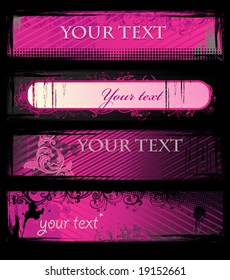 Set of vector pink grunge floral banners